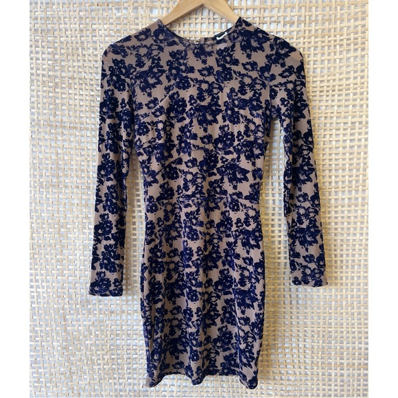 NWT Windsor Size Small Blue Nude Velvet Mesh Bodycon Mini Dress - Picture 5 of 6